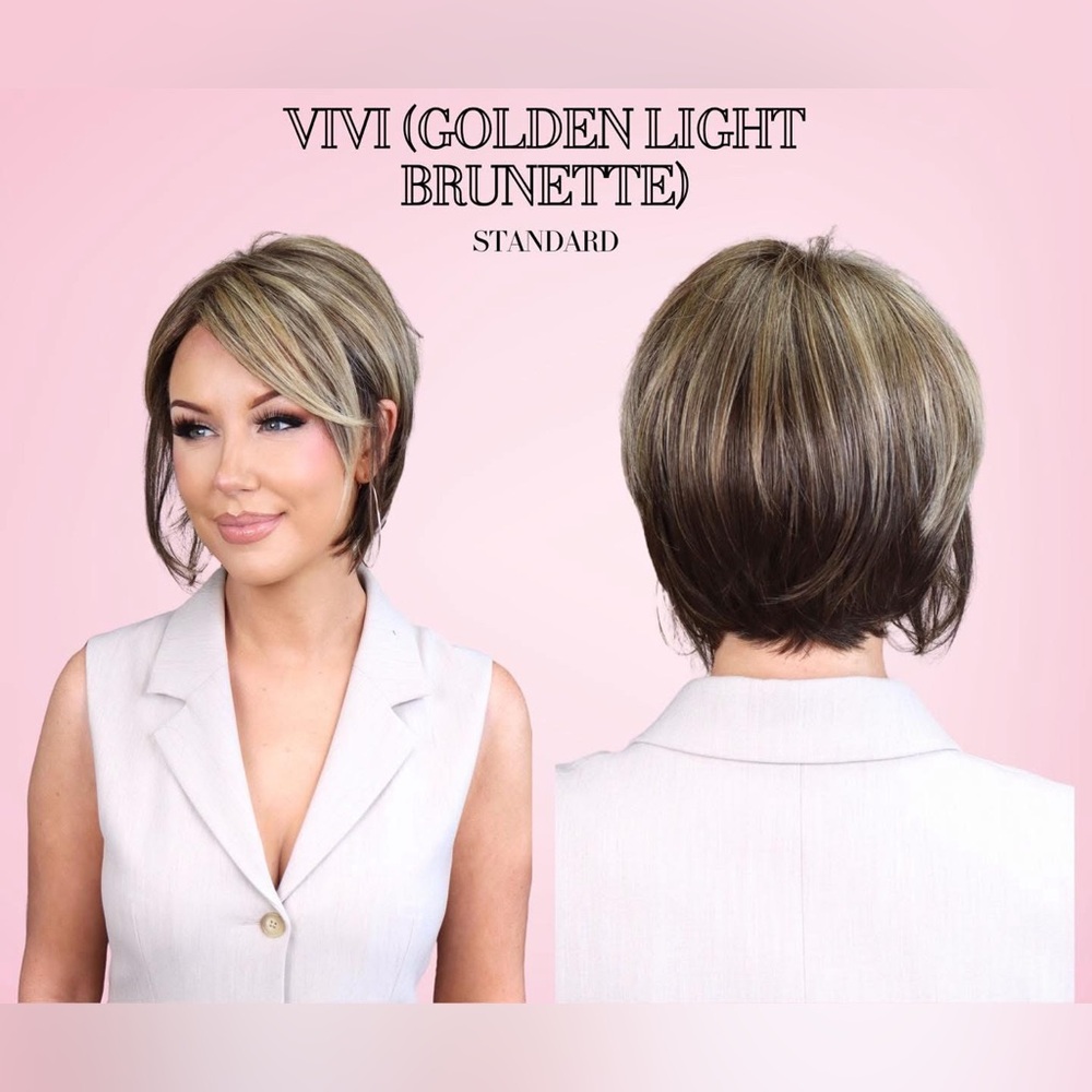 Vivì Golden Light Brunette Short Layered Wig - Lightweight Synthetic